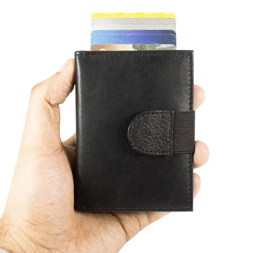 GENUINE LEATHER Automatic POP-UP Credit Card Holder with RFID Blocking